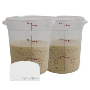 Cambro 6-Quart Round Food Storage Container with Lid - BPA-Free,2 pack with Scraper Bundle, Restaurant Containers with Lids for Bread Proofing, Clear Plastic Storage Bins with Lids