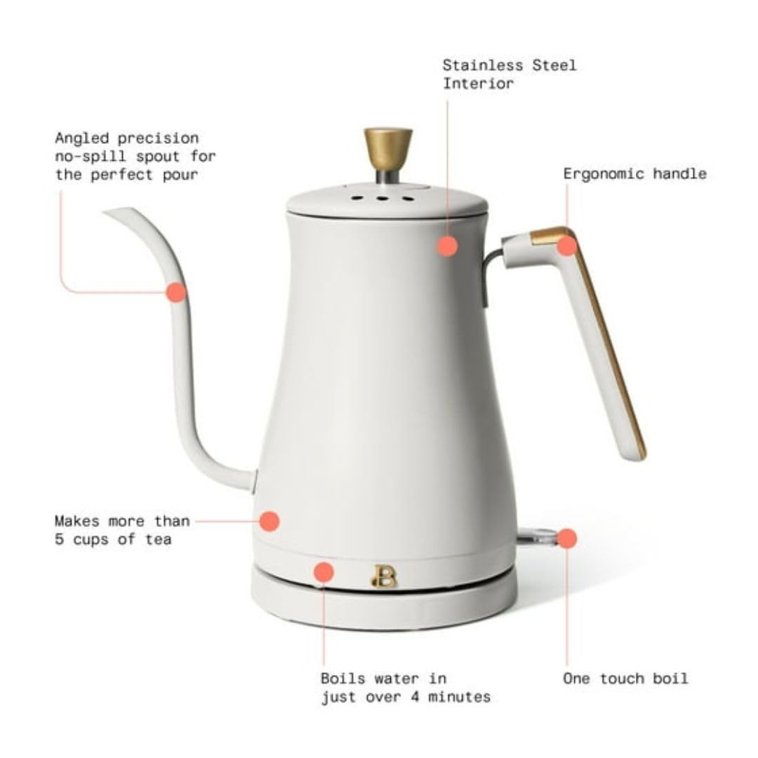 1-Liter Electric Gooseneck Kettle 1200 W, White Icing by Drew Barrymore