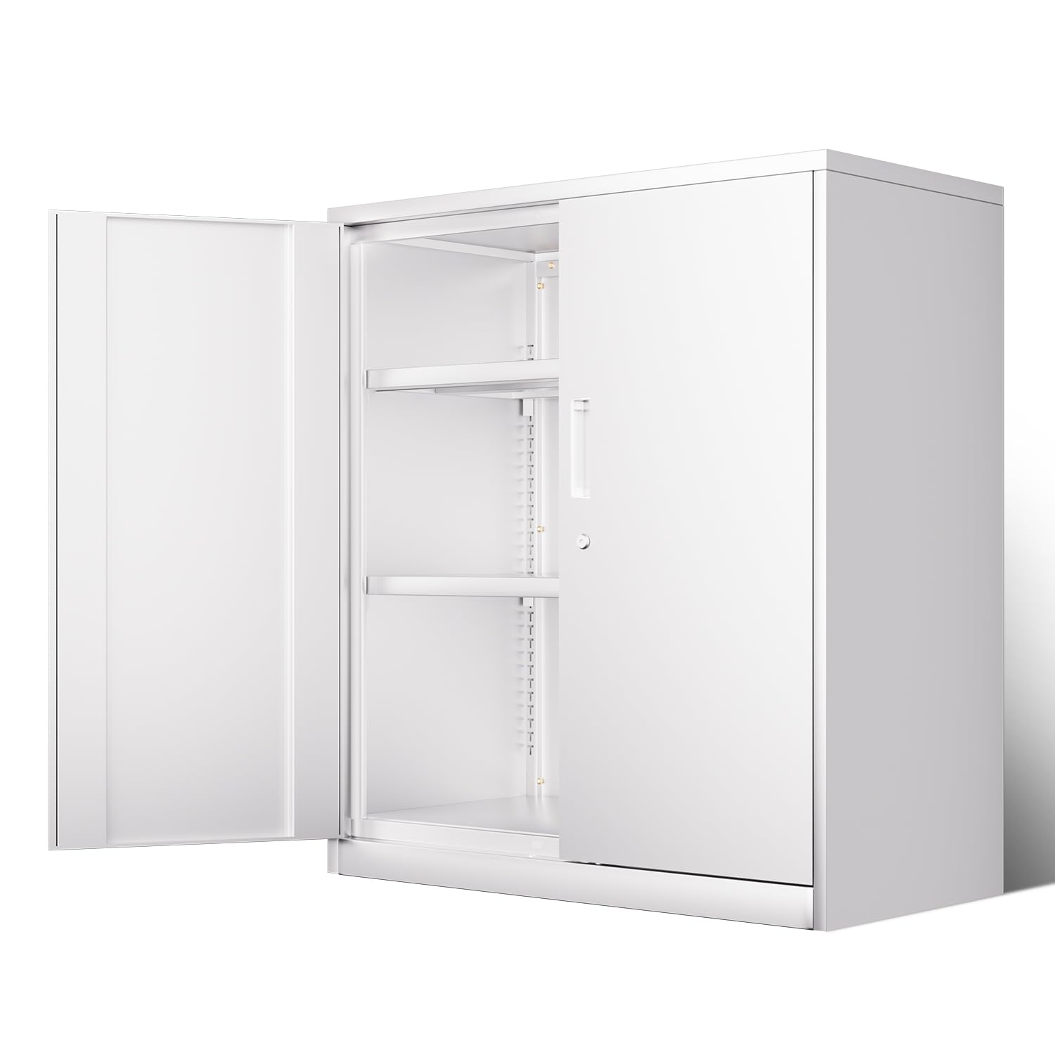 DNA MOTORING Metal Storage Cabinet, 36'' Locking Cabinet with 2 Doors and 2 Adjustable Shelves, Metal Cabinet Heavy Duty Utility Cabinet for Garage,Office,Home,Gym, White, TOOLS-00631-WH-WH