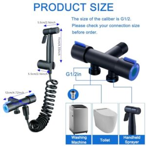 304Stainless Steel Toilet Bidet Sprayer Set with Dual Outlet Angle Valve -High-Pressure Handheld Spray Gun for Bathroom Cleaning. No Electricity Required (Black)