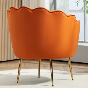 US Pride Furniture Velvet Barrel Chair, Stylish Accent with Scalloped Backrest and Gold Metal Legs, Suitable for Traditional, Modern, and Contemporary Living Rooms, Orange