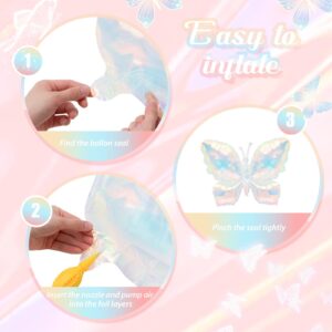 Poen 6 Pcs 40 Inch Butterfly Balloons Iridescent Butterfly Foil Balloons Holographic Butterfly Balloons Decorations Holographic Balloons for Birthday Baby Shower Wedding Butterfly Themed Party