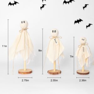 RERCIT 3 Pack Halloween Ghost Kits Decor Indoor with Wooden Stand, Halloween Centerpieces for Tables, Halloween Mantel Decorations