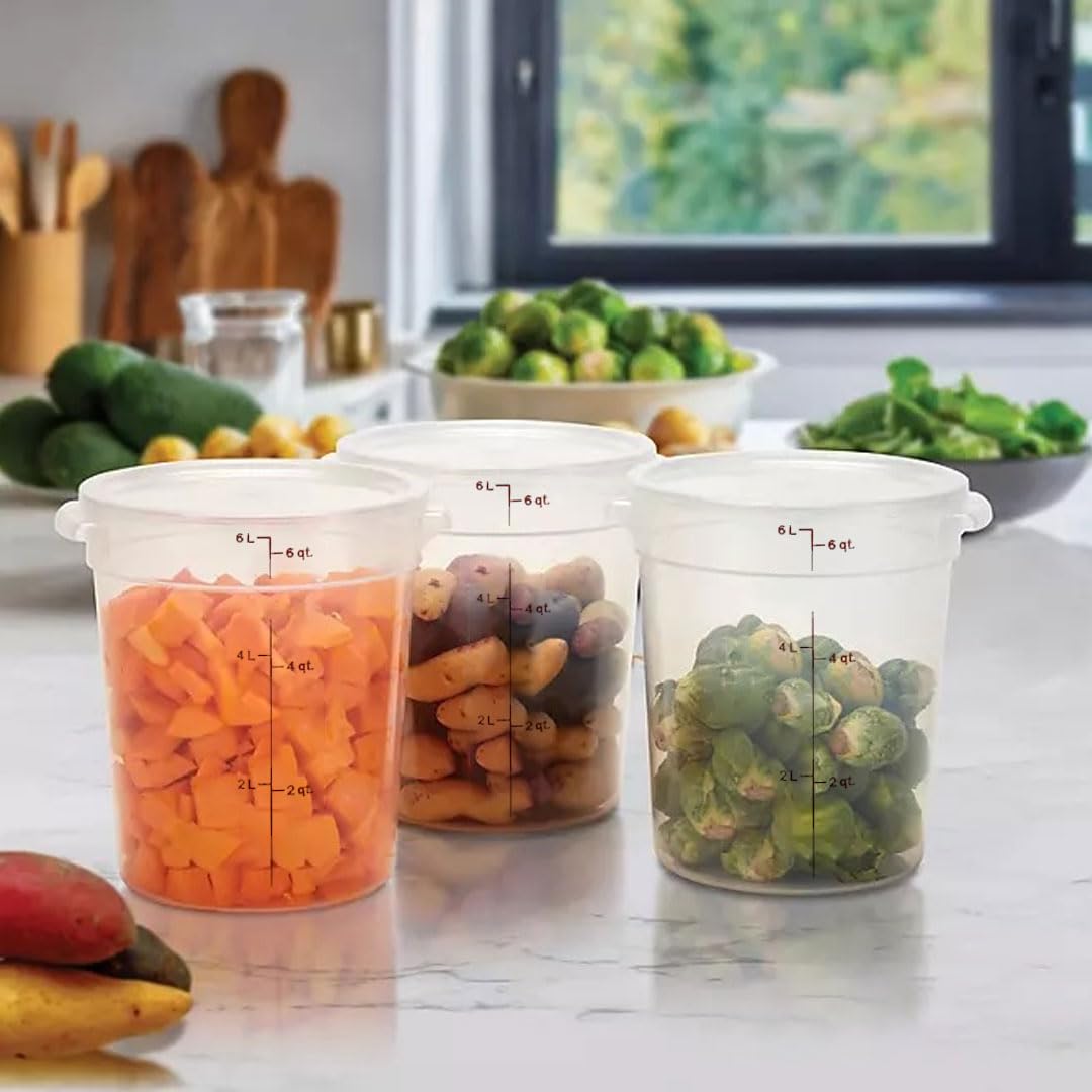 Cambro 6-Quart Round Food Storage Container with Lid - BPA-Free,2 pack with Scraper Bundle, Restaurant Containers with Lids for Bread Proofing, Clear Plastic Storage Bins with Lids