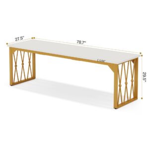 Tribesigns 78.7-Inch Two-Person Desk Extra Long Computer Desk, Double Computer Desk 2 Person Workstation Table for Home Office (Gold and White)