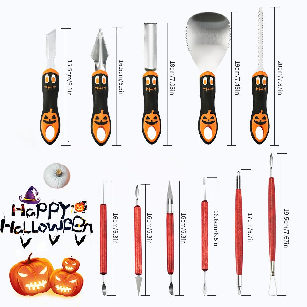 YAIBA Halloween Pumpkin Carving Kit Professional Heavy Duty Carving Set Stainless Steel Double-Side Sculpting Tool Carver Knife for Halloween