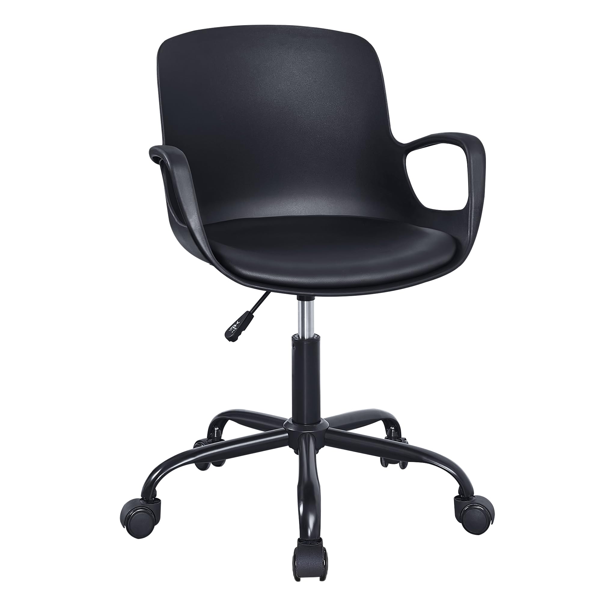 VECELO Mid-Back Chair for Desk with Armrests, Height Adjustable, 360°Swivel Wheels for Home Office Computer Study Work, Black