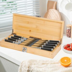 Knife Storage Box with Lock - Derkerry Kitchen Lockable Bamboo Knife Organizer - Knives Not Included