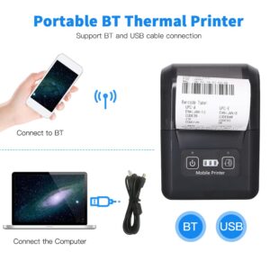 Portable Mini 58mm Thermal Printer 2 inch Wireless BT+USB Receipt Bill Ticket Printer with 57mm Print Paper Compatible with iOS Android Windows for Restaurant Sales Retail Small Business