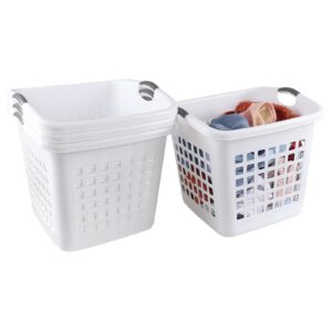 Anbers 4-Pack Large Plastic Laundry Hamper Basket, White Clothes Hamper