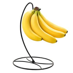 1-pack banana holder stand, sturdy banana hanger hook for kitchen countertop, metal modern banana stand banana rack, keep fresh for 15lb banana or grape,stable base