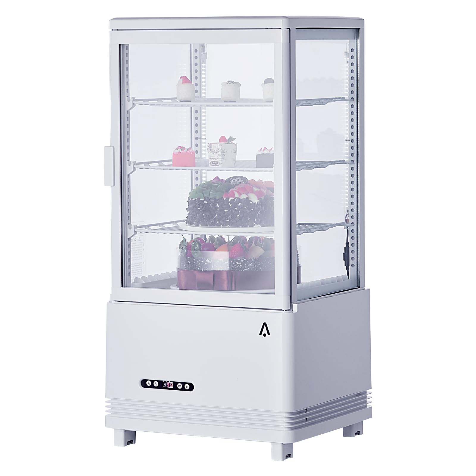 Agrestem Commercial Cake Refrigerator Glass Door Display Fridge, 2.4 Cu. FT Pastry Display Case, Countertop Pastry Display with Double-Layered Glass, Interior LED Lighting, Adjustable Shelves, White