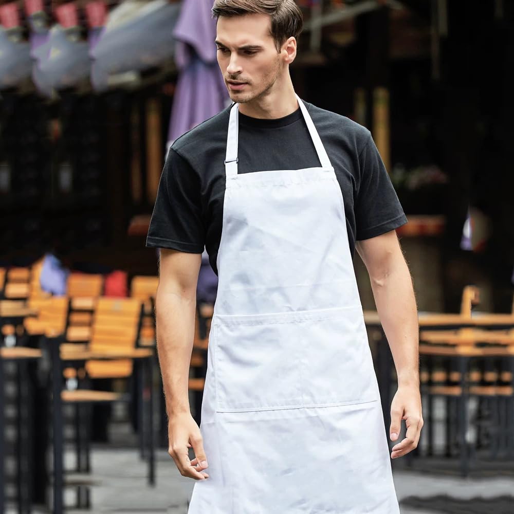 White Apron,Chef Apron For Men Women Adults Chef Costume Adjustable Kitchen Cooking Long Aprons For Women With Pockets(White)