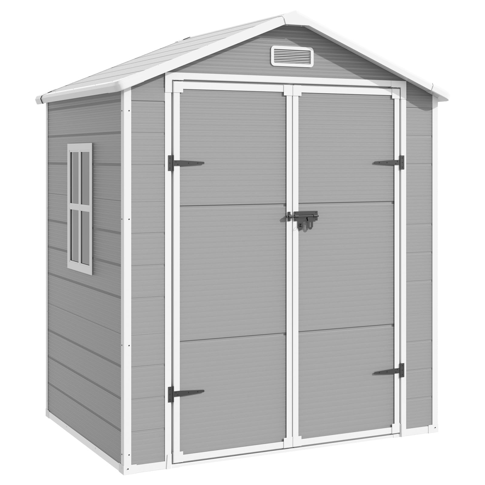 VONZOY Outdoor Resin Storage Shed, 6x4.5FT Plastic Storage Sheds with Floor, Lockable Door, Window, Waterproof Tool Sheds & Outdoor Storage Outside for Bike, Garbage Can,Garden, Grey White