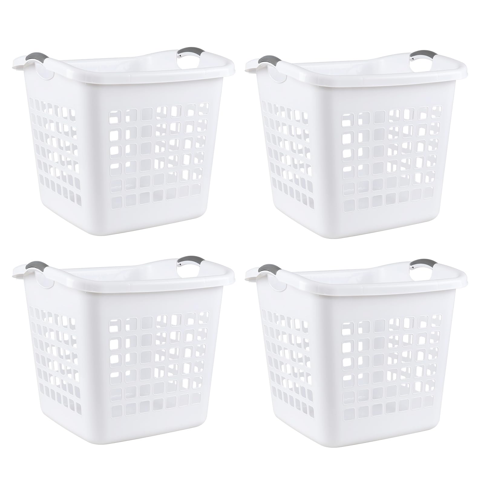 Anbers 4-Pack Large Plastic Laundry Hamper Basket, White Clothes Hamper