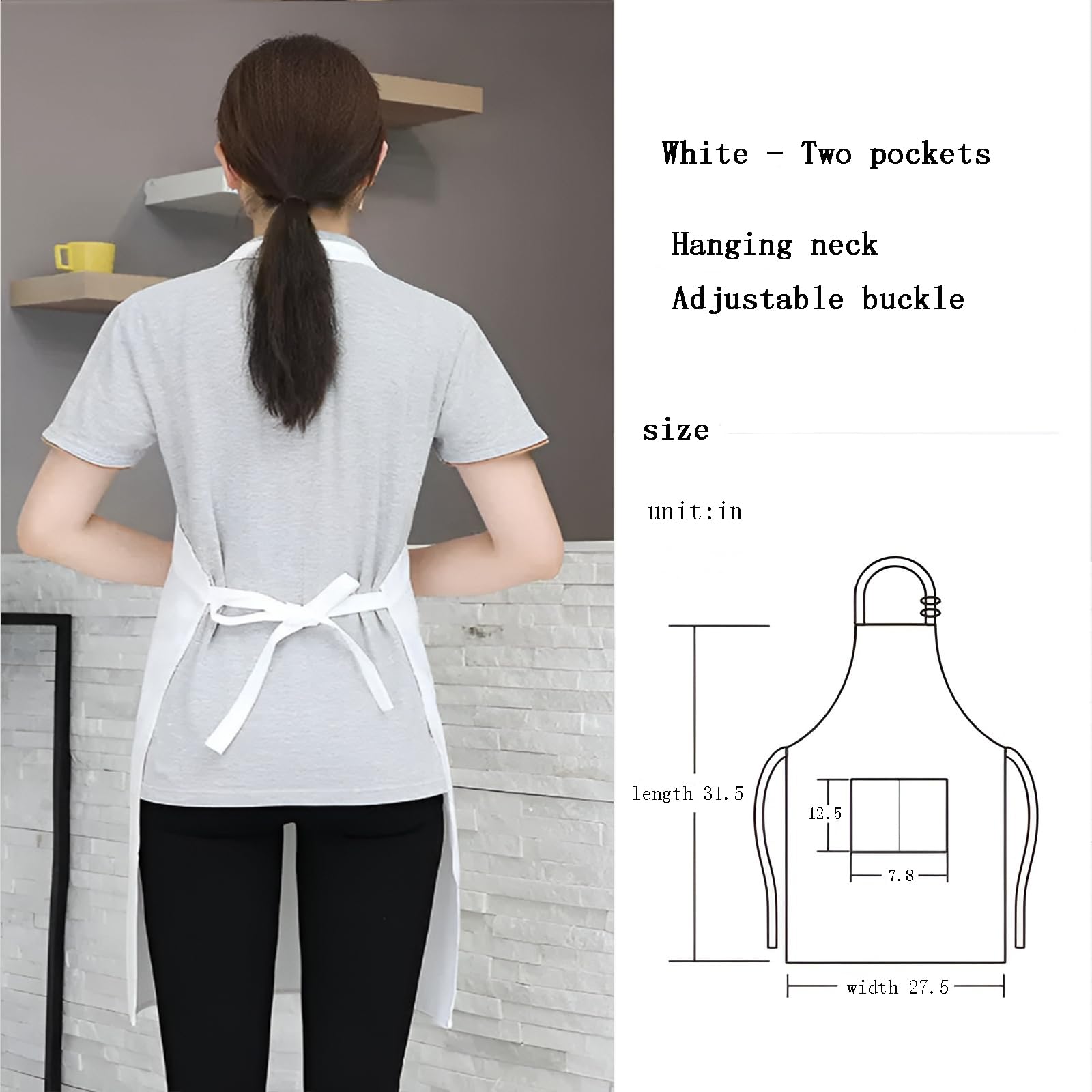 White Apron,Chef Apron For Men Women Adults Chef Costume Adjustable Kitchen Cooking Long Aprons For Women With Pockets(White)