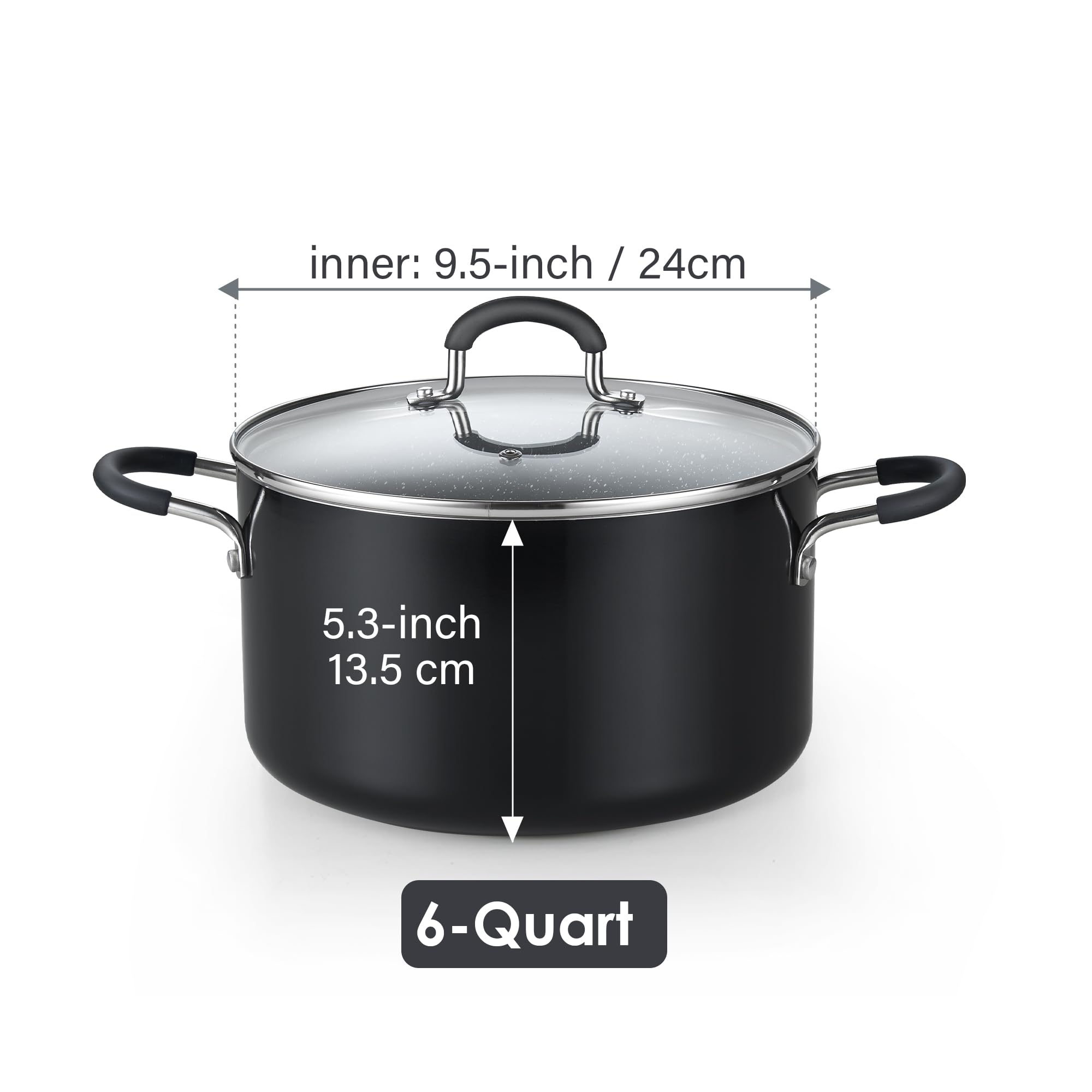 Cook N Home 6-Quart Nonstick Stockpot with Lid, Professional Granite Stock Pot Non Stick Soup Gumbo Pasta Cooking Pot with Silicone Handle, Heavy Gauge Aluminum Induction Cookware, Marble