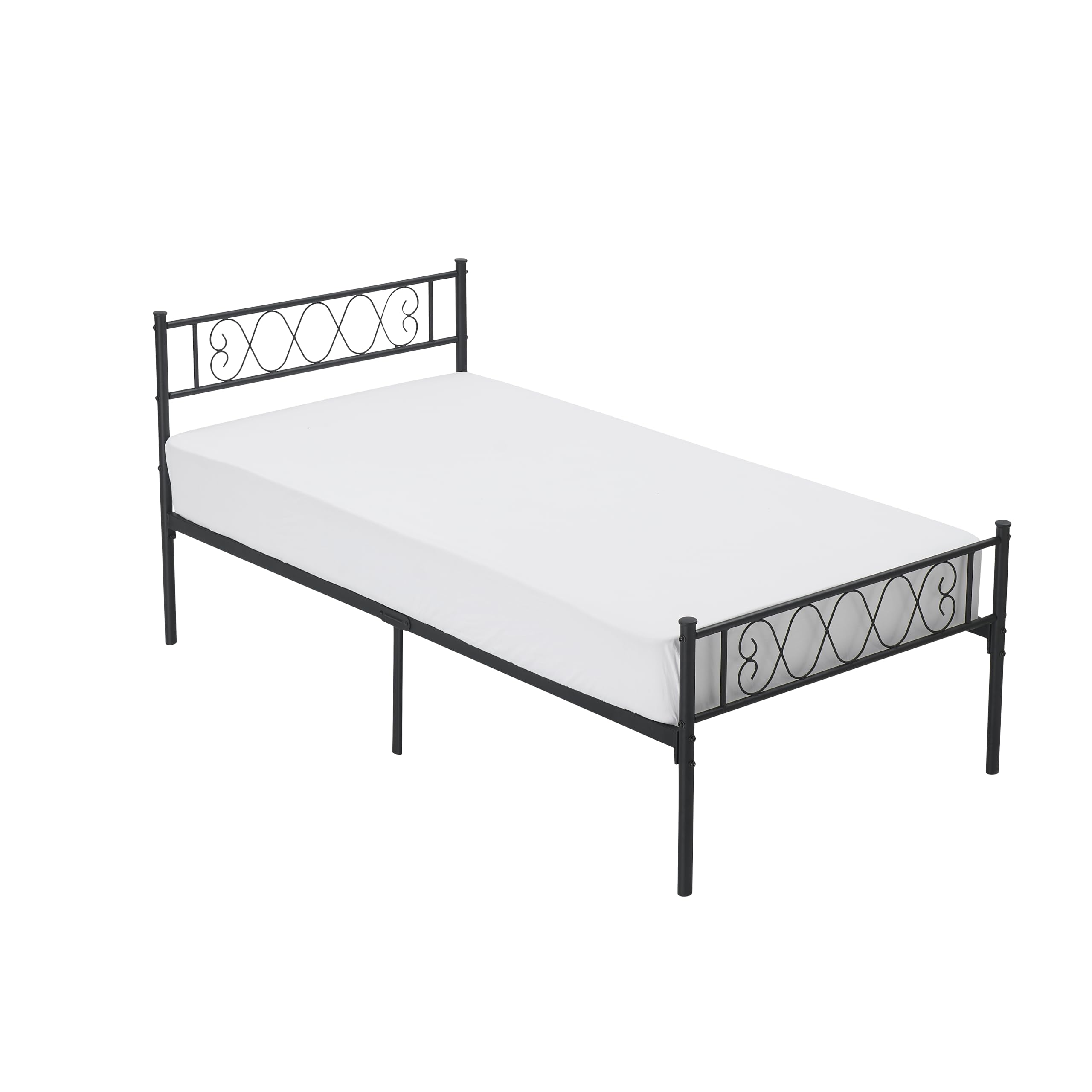 SUNNYFURN Metal Twin Bed Frame Metal Platform Bed Frame with Headboard and Footboard Classic Metal Bed Frame with Iron-Art Sweet Heart for Girls and Boys No Box Spring Needed Noise-Free