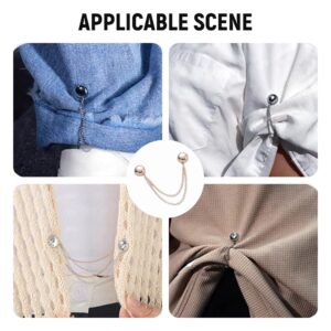 Multi-Function Magnetic Clothing Clips - Magnetic Clothing Clips with Chain Magnetic Buttons for Hijab, Loose T-Shirt Hems, Sleeves, Collar and Pants Hems (Silver - 4pcs)