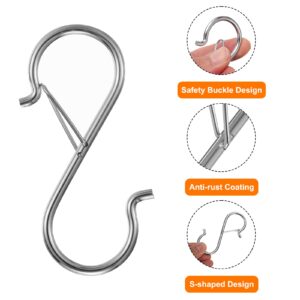 HARFINGTON 16pcs S Hooks 3.5 Inch S-Shaped Metal Hook Hanger with Safety Buckle for Hanging Plants Clothes Pots and Pans Kitchen Utensil Bags, Silver