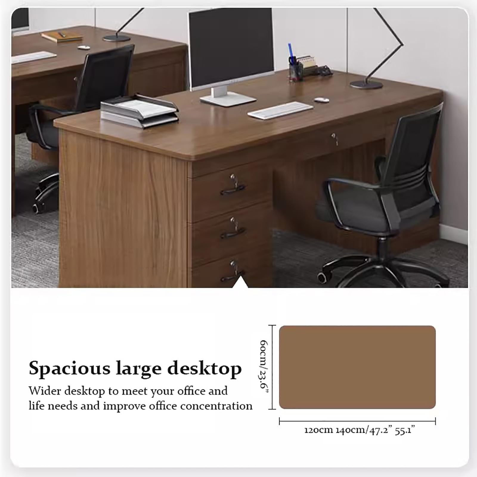 SUZEPER Wood Computer Desk with 3 Drawers,Modern Home Office Desk with Storage,Contemporary Executive Desk with Locking Drawer,Wood Writing Desk,pc Table Workstation(140x60x74.2cm(55x24x29inch), B)