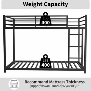 QSOSTNS Twin Over Twin Bunk Bed, Metal Low Profile Bunkbed with Side Ladder, Heavy-Duty Sturdy Metal, Noise Reduced, Safety Guardrail, No Box Spring Needed (Black)