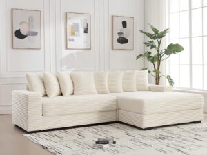 sectional sofa couch,111"w corduroy l shaped couch with chaise, comfy sectional sleeper sofa with 8 throw pillows,upholstered cloud couch,modern corner sofa for living room,office(right facing,beige)