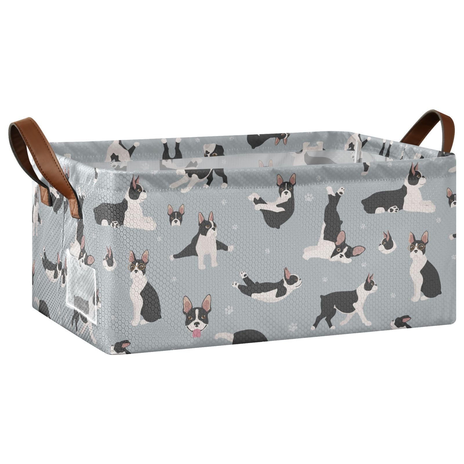 Exnundod Storage Bins Boston Terrier Pattern Collapsible Shelf Basket with Handles Yoga Dog Closet Organizers and Storage Bins with Metal Frames for Bedroom, Living Room Dorm,1PC