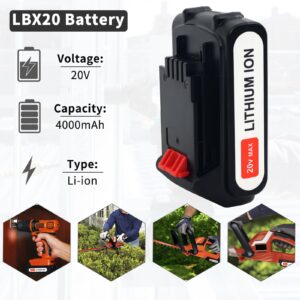 GWELEC 2-Pack 20V 4.0Ah Lithium Battery for Black and Decker 20 Volt MAX Replacement Battery Compatible with LBXR20 LB20 LBX20 LBX4020 LB2X4020 Tools 4000mah