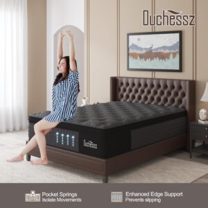 Duchessz Queen Mattress, 14 Inch Hybrid Mattress Black with Gel Memory Foam and Individually Pocket Innerspring Euro Top Mattress Medium Firm for Motion Isolation, Edge Support, 100 Night Trial