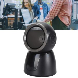 1D 2D QR Barcode Scanner, Omnidirectional HandsFree Automatic USB Barcode Reader Scanner, Cordless Wired Connection, for Banks, Warehouse, Supermarket, Retail Store