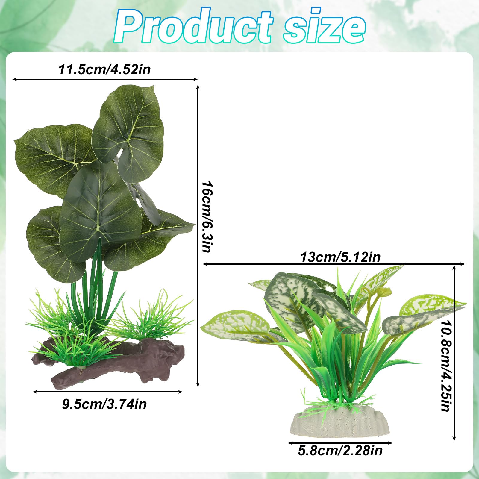 2 Pcs Reptile Tank Plants, Aquarium Fake Plants Reptile, Reptile Plants for Terrarium Decorations Supplies, Amphibian Reptile Fake Plants, Fake Plants for Reptiles, Plants for Reptile Terrarium