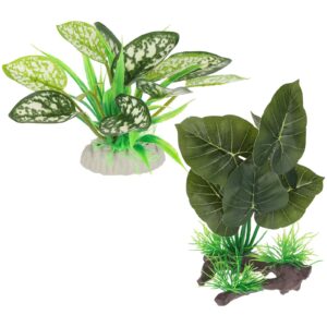 2 pcs reptile tank plants, aquarium fake plants reptile, reptile plants for terrarium decorations supplies, amphibian reptile fake plants, fake plants for reptiles, plants for reptile terrarium