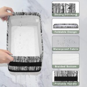 Birch Trees Bathroom Basket Small Storage Bin Fabric Toilet Paper Basket Foldable Organizer Grey Black Baskets for Bathroom Countertop Decor, 2 Pack