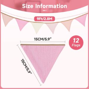 GCQQ Pennant Banner Flags, 9Ft Pink Nursery Garland, 12Pcs Boho Nursery Banner Decoration, Double-side Baby Nursery Garland Decor for Girl Toddler Room, Nursery Wall, Bed, Baby Shower, Birthday Party