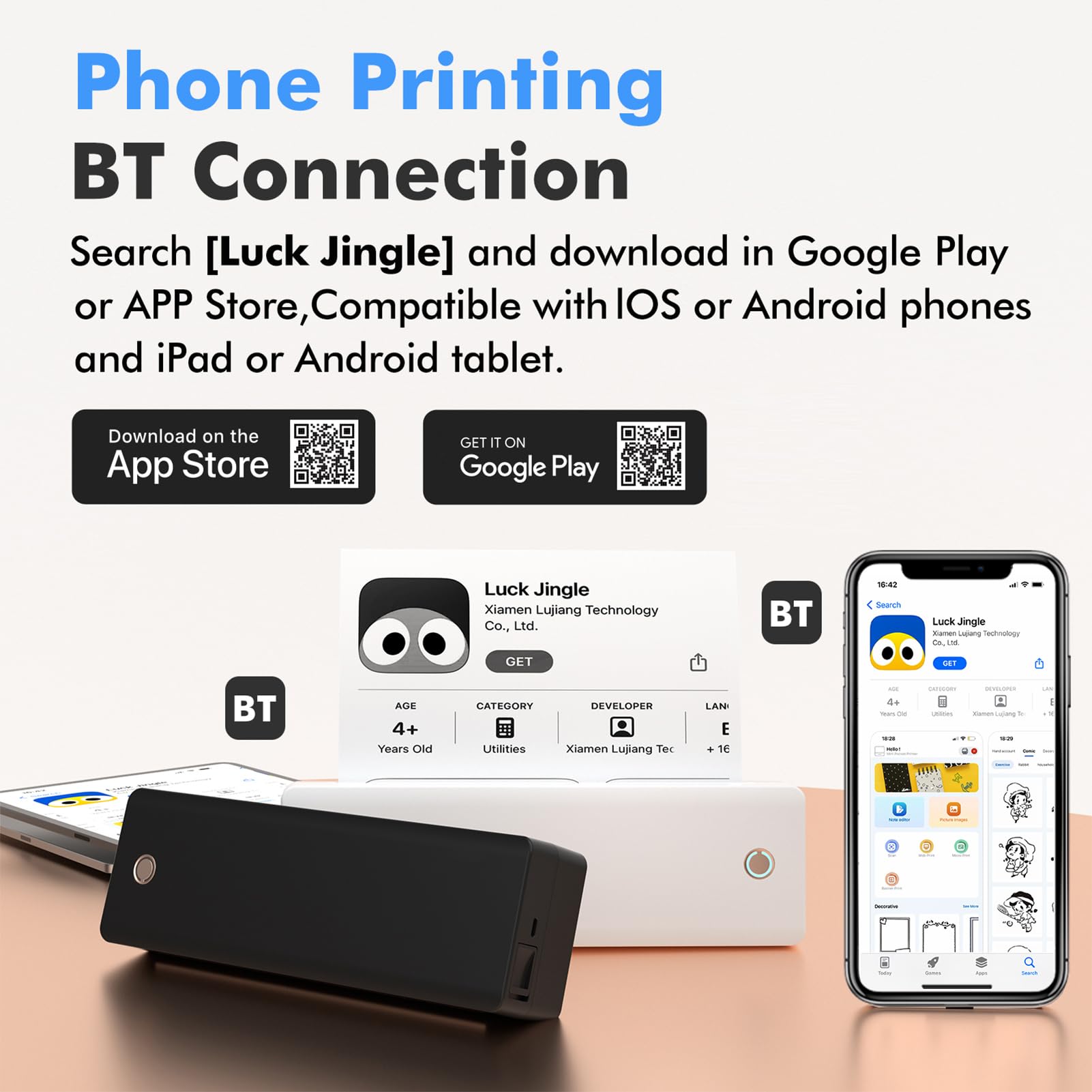 A4 Portable Thermal Printer Wireless BT & USB Connect with Mobile Computer 57mm/80mm/110mm/210mm2in/3in/4in/8in) Inkless Printing PDF File Webpage Contract Documents Picture Comes with 1pc Thermal