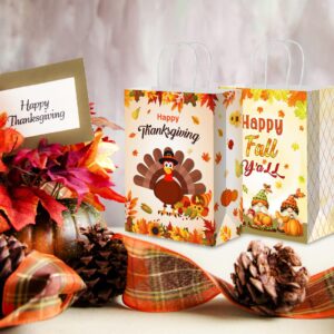 JUESMOS 12PCS Thanksgiving Paper Gift Bags 8.3" Hello Autumn Fall Gift Bags with Handles Turkey Pumpkin Leaves Treat Bags Candy Goodie Bags for Thanksgiving Fall Baby Shower Birthday Party Decor