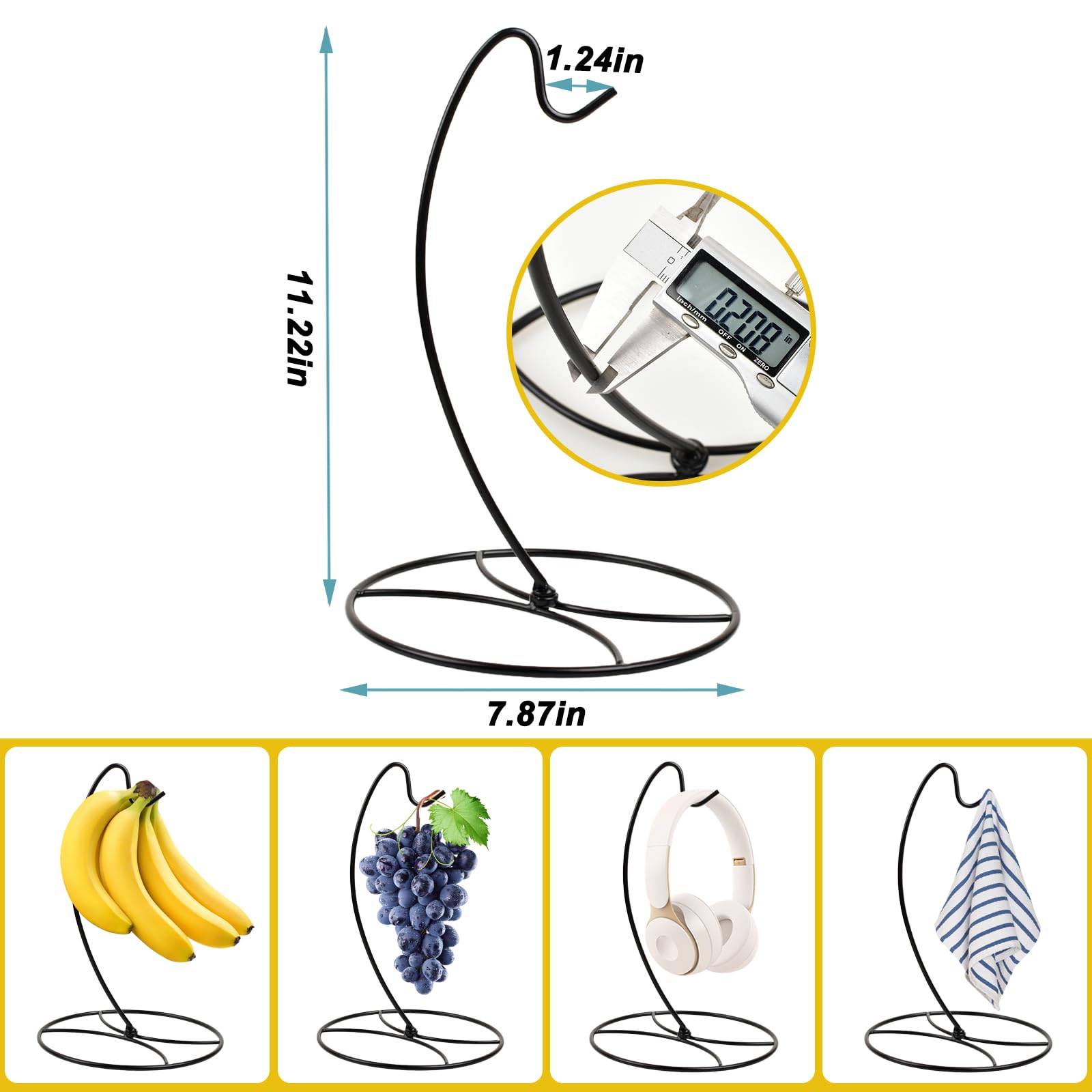 1-Pack Banana Holder Stand, Sturdy Banana Hanger Hook for Kitchen Countertop, Metal Modern Banana Stand Banana Rack, Keep Fresh for 15LB Banana or Grape,Stable Base