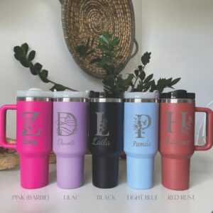 FcCraft Personalized Tumbler With Engraved Name, Monogrammed Gifts For Women Christmas, Custom 40 Oz Initial Thermos With Handle, Birthday Gifts For Women Cup, Bridesmaid Gifts Coffee Mug With Straw