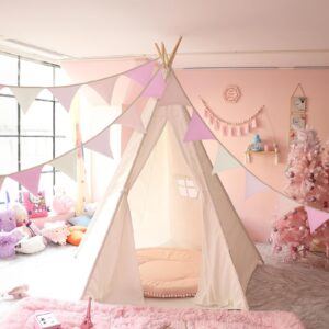 GCQQ Pennant Banner Flags, 9Ft Pink Nursery Garland, 12Pcs Boho Nursery Banner Decoration, Double-side Baby Nursery Garland Decor for Girl Toddler Room, Nursery Wall, Bed, Baby Shower, Birthday Party