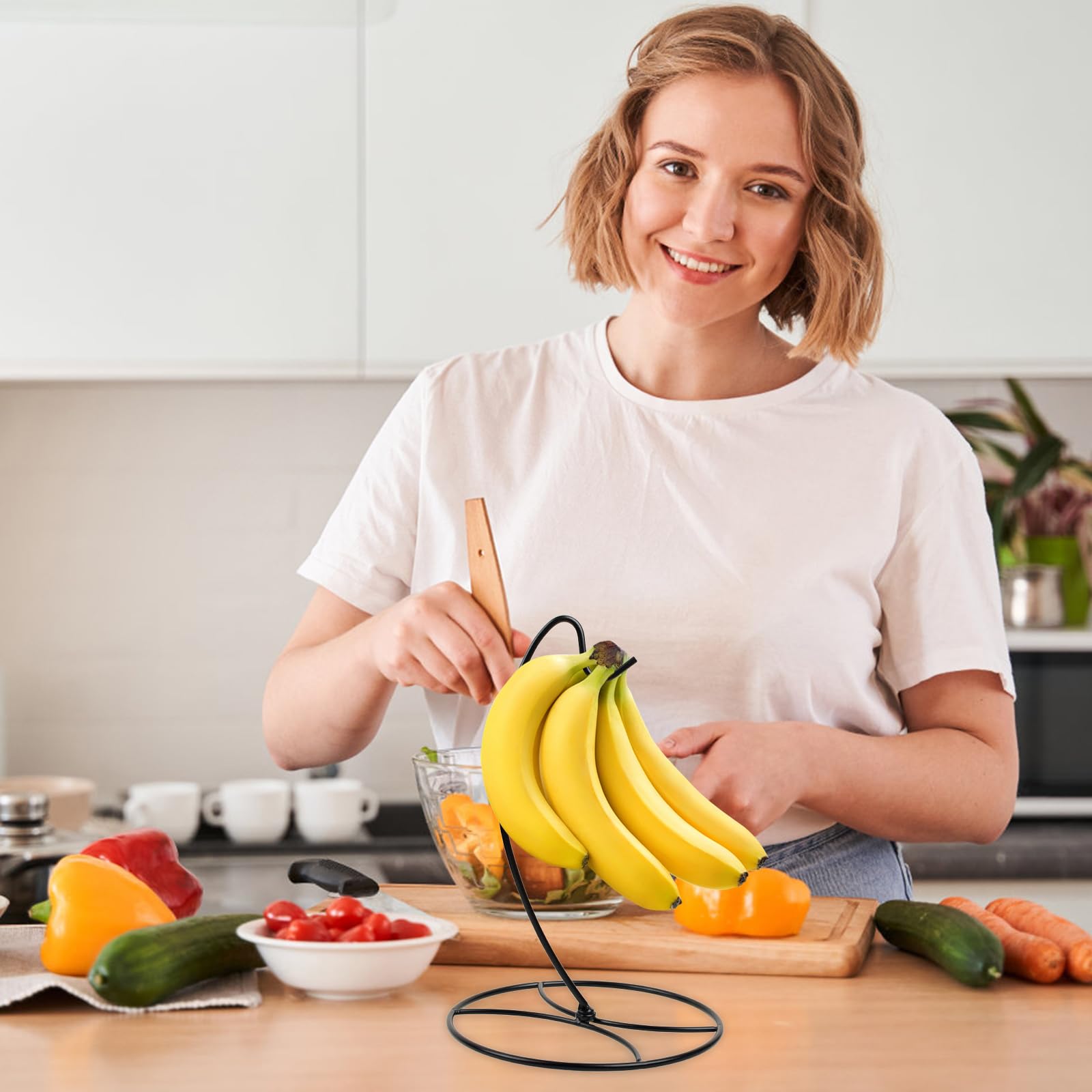 1-Pack Banana Holder Stand, Sturdy Banana Hanger Hook for Kitchen Countertop, Metal Modern Banana Stand Banana Rack, Keep Fresh for 15LB Banana or Grape,Stable Base