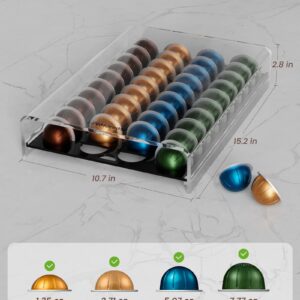 Storage Drawer for Nespresso Vertuo Coffee Pod Holder for Counter Acrylic Coffee Capsule Organizer - 40 Pods