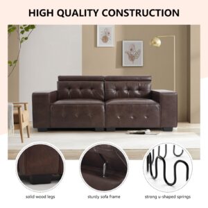 WARM HARBOR 84" Modern Sofas for Living Room, Faux Leather Loveseat Couch with Adjustable Headrest, Wide Armrest, Easy to Install(84in, Brown)