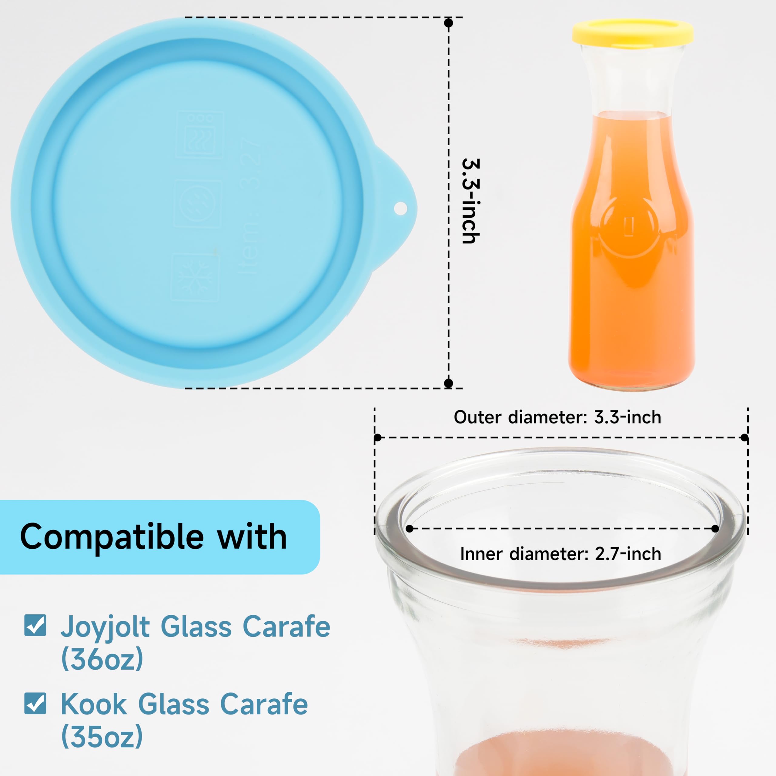 3.3-inch Silicone Lids Only Compatible with Netany, Joyjolt and Kook Glass Pitcher, Drink Dispenser Lids for Party & Tea & Juice, Glass Carafe Lids Replacement, Reusable Water Pitcher Lid, 4 Pack