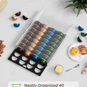 Storage Drawer for Nespresso Vertuo Coffee Pod Holder for Counter Acrylic Coffee Capsule Organizer - 40 Pods