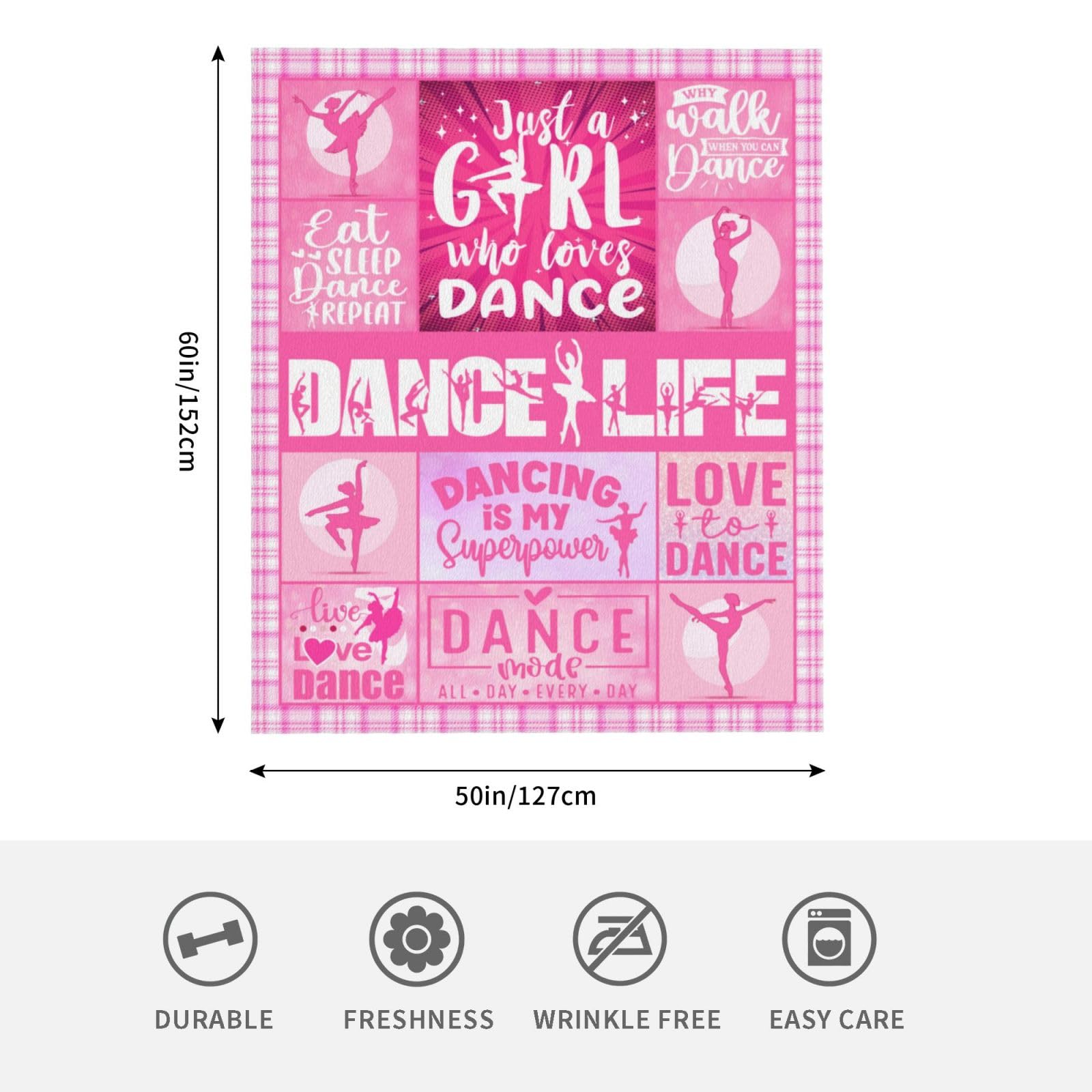 Dance Gifts for Girls Throw Blanket 60" x 50", Dancer Gifts for Teen Girls, Ballet Gifts for Girls, Dance Recital Gifts for Girls, Best Gifts for Dancers Girls Teens/Ballerina/Dancers/Dance Team