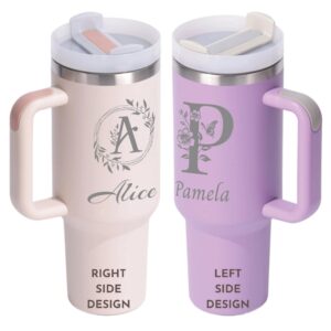 fccraft personalized tumbler with engraved name, monogrammed gifts for women christmas, custom 40 oz initial thermos with handle, birthday gifts for women cup, bridesmaid gifts coffee mug with straw