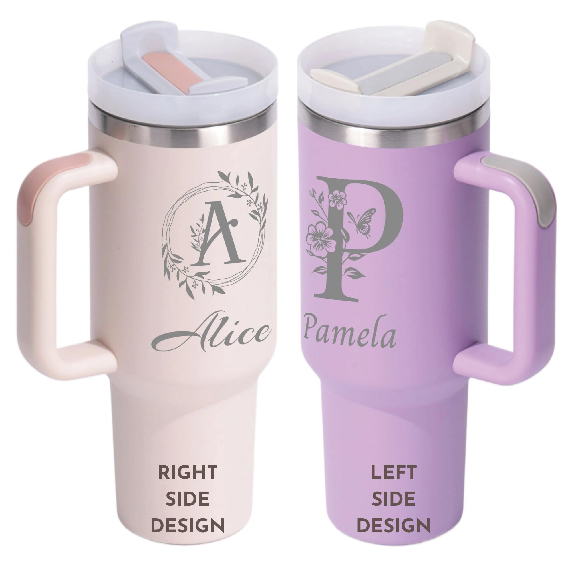 FcCraft Personalized Tumbler With Engraved Name, Monogrammed Gifts For Women Christmas, Custom 40 Oz Initial Thermos With Handle, Birthday Gifts For Women Cup, Bridesmaid Gifts Coffee Mug With Straw