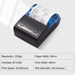 Portable Mini Thermal Printer 2 inch Wireless USB Receipt Bill Ticket Printer with 57mm Print Paper Roll Compatible with iOS Android Windows for Restaurant Sales Retail Stores