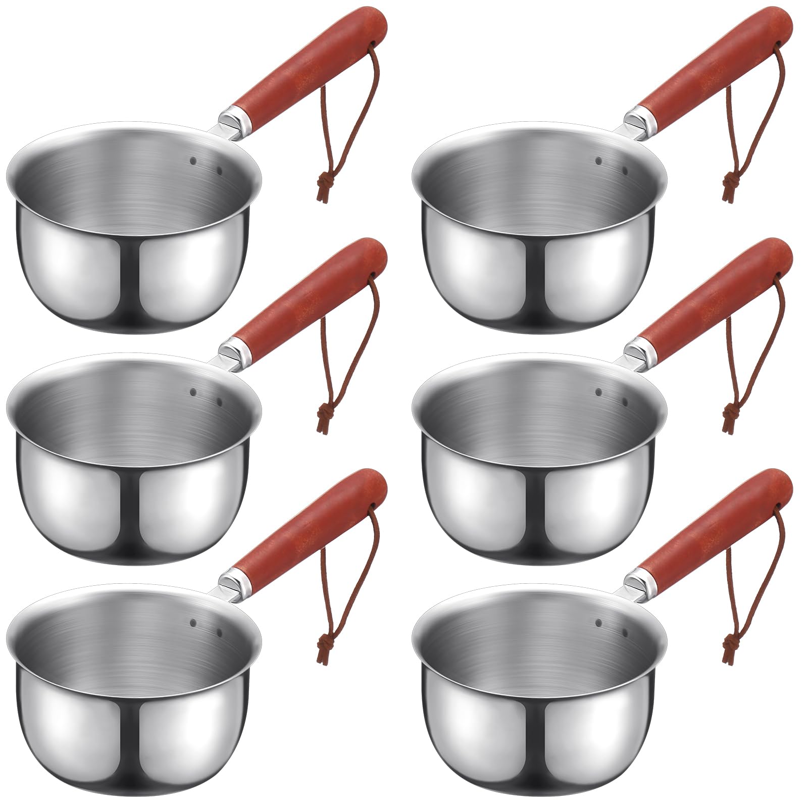 Teenyyou 6 Pcs Mini Saucepan Mini Stainless Steel Soup Pot 10 oz Butter Warmer Pot Mini Milk Warmer Pot with Wooden Handle Small Cooking Pot Sauce Pan Multipurpose Breakfast Soup Coffee Warmer Pot